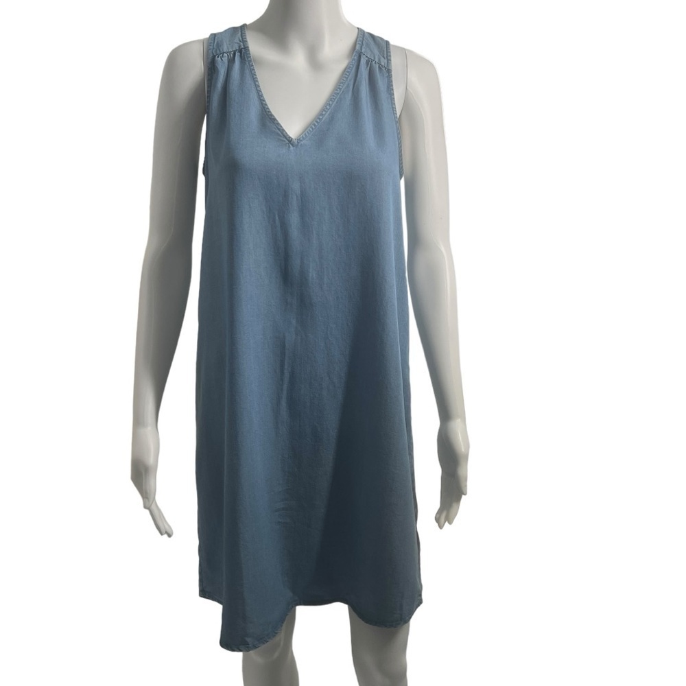 Gap Dress Sleeveless Blue Chambray V Neck Tie In Back Size XS